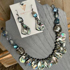 VINMOD Designs Natural Shells with Gray Crystal Vintage Accents -  Necklace 20"